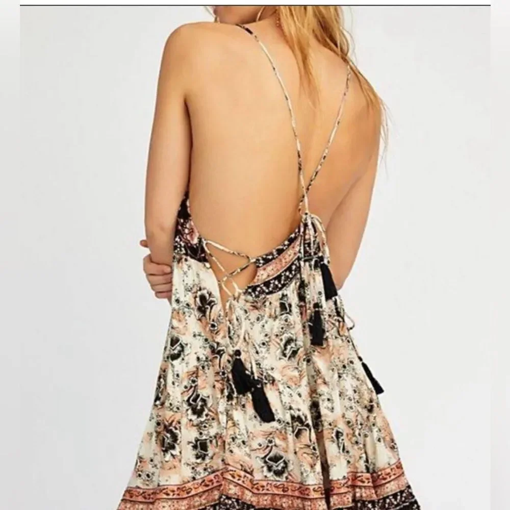 Free people women’s small Casablanca slip dress bohemian floral festival tie - Picture 3 of 8